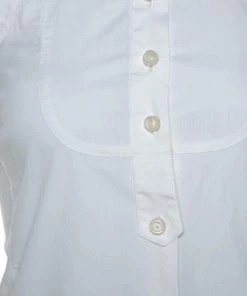 Emporio Armani White Cotton Blend Sleevless Button Front Top S For Women -Emporio Armani sale luxury women emporio armani used clothes p243131 004