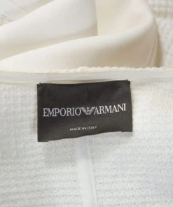 Emporio Armani White Waffle Knit Asymmetric Zip Front Blazer M For Women -Emporio Armani sale luxury women emporio armani used clothes p243710 004