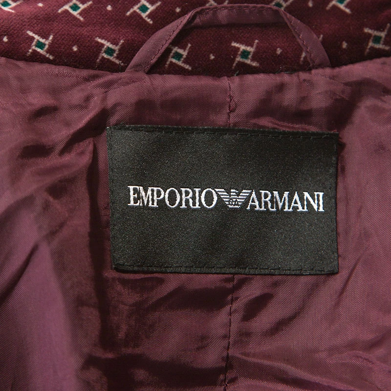 Emporio Armani Beige & Maroon Plaid Mohair Mandarin Buttoned Jacket S For Women 7 Emporio Armani Beige & Maroon Plaid Mohair Mandarin Buttoned Jacket S For Women - Image 5