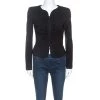 Emporio Armani Black Stretch Knit Ruched Detail Zip Front Jacket M For Women -Emporio Armani sale luxury women emporio armani used clothes p249132 004