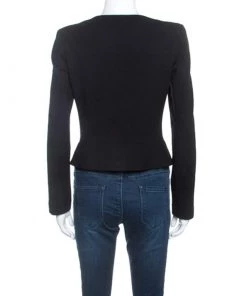 Emporio Armani Black Stretch Knit Ruched Detail Zip Front Jacket M For Women -Emporio Armani sale luxury women emporio armani used clothes p249132 005