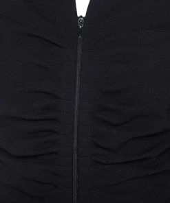Emporio Armani Black Stretch Knit Ruched Detail Zip Front Jacket M For Women -Emporio Armani sale luxury women emporio armani used clothes p249132 007