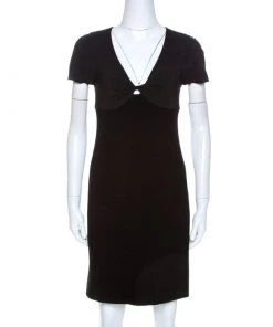 Emporio Armani Black Stretch Crepe Twisted Knot Detail Fitted Dress S For Women