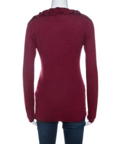 Emporio Armani Burgundy Cashmere Blend Ruffled Collar Cardigan M For Women -Emporio Armani sale luxury women emporio armani used clothes p260733 003