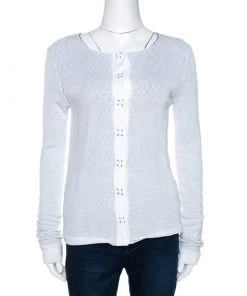Emporio Armani White Knit Button Front Cardigan S For Women