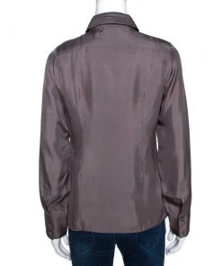 Emporio Armani Taupe Silk Collar Detail Shirt S For Women -Emporio Armani sale luxury women emporio armani used clothes p274214 003
