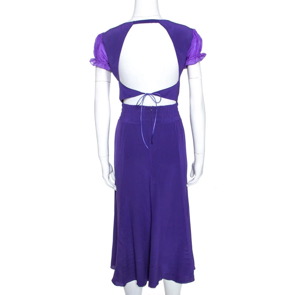 Emporio Armani Purple Silk Open Back Detail Puff Sleeve Dress M For Women 5 Emporio Armani Purple Silk Open Back Detail Puff Sleeve Dress M For Women - Image 3