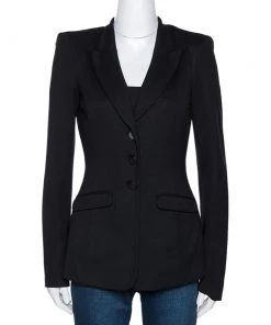 Emporio Armani Black Stretch Knit Three Button Blazer S For Women