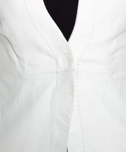 Emporio Armani Cream Leather Single Button Blazer S For Women -Emporio Armani sale luxury women emporio armani used clothes p281399 002