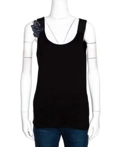 Emporio Armani Black Jersey Beaded Butterfly Applique Top M For Women