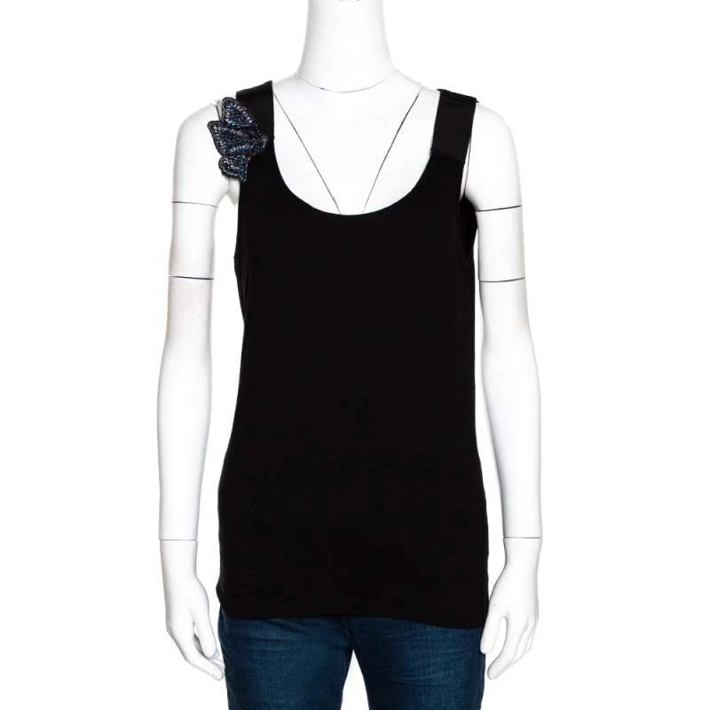 Emporio Armani Black Jersey Beaded Butterfly Applique Top M For Women 3 Emporio Armani Black Jersey Beaded Butterfly Applique Top M For Women