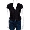 Emporio Armani Black Embellished Silk Blend Zip Front Top S For Women