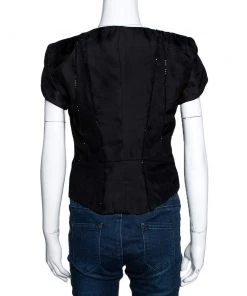 Emporio Armani Black Embellished Silk Blend Zip Front Top S For Women -Emporio Armani sale luxury women emporio armani used clothes p298100 004