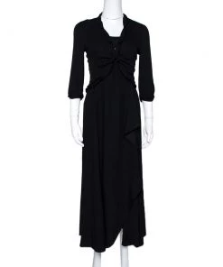 Emporio Armani Black Crepe Draped Dress & Jacket Set S For Women
