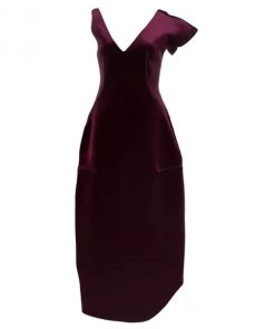 Emporio Armani Crimson Neoprene Velvet Structured Gown S For Women