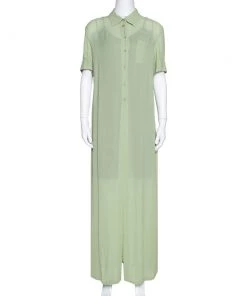 Emporio Armani Light Green Crepe Maxi Shirt Dress M For Women