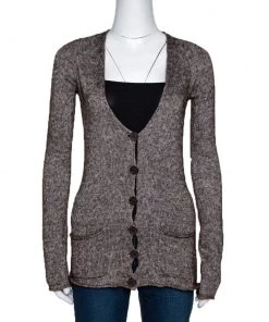 Emporio Armani Brown Mohair Blend Marl Knit Cardigan L For Women