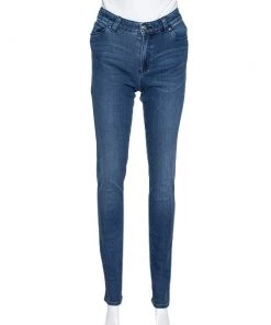 Emporio Armani Blue Denim Studded Pocket Skinny Jeans S For Women