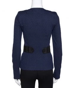 Emporio Armani Navy Blue Zig Zag Pattern Asymmetrical Jacket S For Women -Emporio Armani sale luxury women emporio armani used clothes p316862 001