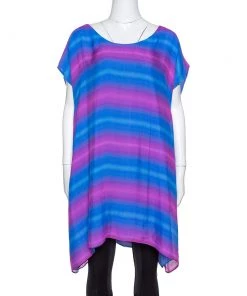 Emporio Armani Blue & Pink Gradient Print Silk Tunic L For Women