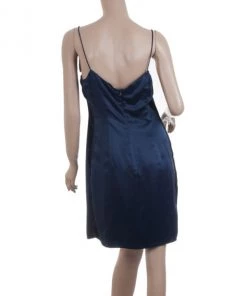 Emporio Armani Navy Silk Dress With Black Floral Embellishment For Women -Emporio Armani sale luxury women emporio armani used clothes p32101 003