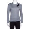 Emporio Armani Grey Cashmere Blend Floral Applique Long Sleeve Top S For Women