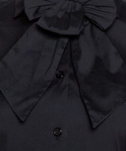 Emporio Armani Black Stretch Cotton Bow Detail Shirt M For Women -Emporio Armani sale luxury women emporio armani used clothes p325910 003