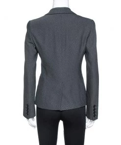 Emporio Armani Charcoal Grey Textured Crepe Fitted Blazer S For Women -Emporio Armani sale luxury women emporio armani used clothes p330673 003