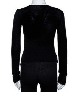 Emporio Armani Black Silk & Cashmere Knit Embellished Top S For Women -Emporio Armani sale luxury women emporio armani used clothes p348320 004