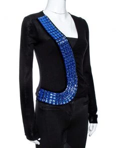 Emporio Armani Black Silk & Cashmere Knit Embellished Top S For Women -Emporio Armani sale luxury women emporio armani used clothes p348320 005