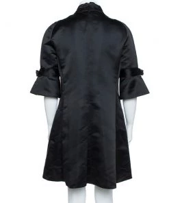 Emporio Armani Black Silk Blend Mock Neck Bow Sleeve Detail Midi Dress L For Women -Emporio Armani sale luxury women emporio armani used clothes p356543 004