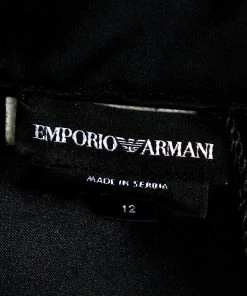 Emporio Armani Black Silk Blend Mock Neck Bow Sleeve Detail Midi Dress L For Women -Emporio Armani sale luxury women emporio armani used clothes p356543 005