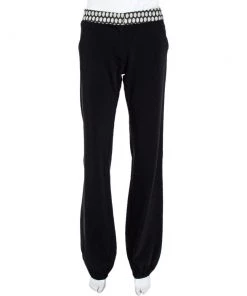Emporio Armani Black Wool Dotted Waist Detail Trousers M For Women