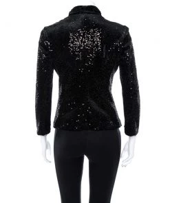Emporio Armani Black Sequin Embellished Velvet Double Breasted Jacket M For Women -Emporio Armani sale luxury women emporio armani used clothes p366212 004