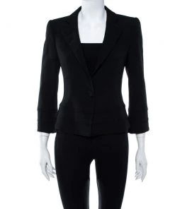 Emporio Armani Black Crepe Pintuck Detail Blazer S For Women