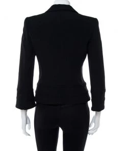 Emporio Armani Black Crepe Pintuck Detail Blazer S For Women -Emporio Armani sale luxury women emporio armani used clothes p366225 004