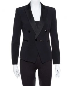 Emporio Armani Black Crepe Double Breasted Jacket S For Women