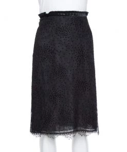 Emporio Armani Black Pleated Waist Detail & Floral Lace Short Skirt M For Women