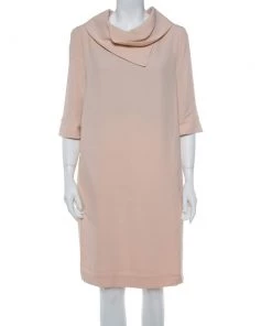 Emporio Armani Peach Crepe Collar Detail Shift Dress L For Women