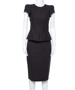 Emporio Armani Black Stretch Linen Skirt Suit Set S For Women