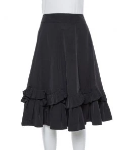 Emporio Armani Black Faille Ruffled Midi Skirt S For Women