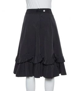 Emporio Armani Black Faille Ruffled Midi Skirt S For Women -Emporio Armani sale luxury women emporio armani used clothes p368821 007