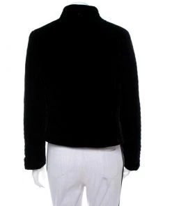 Emporio Armani Black Velvet Quilt Detail Stand Collar Jacket L For Women -Emporio Armani sale luxury women emporio armani used clothes p369005 1608131043 008