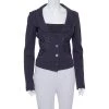 Emporio Armani Navy Blue Cotton Knit Trim Detail Collared Jacket M For Women