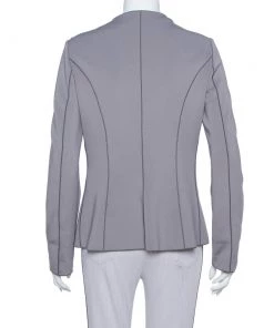 Emporio Armani Anthracite Neoprene Bow Detail Jacket L For Women -Emporio Armani sale luxury women emporio armani used clothes p374956 005