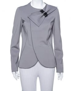 Emporio Armani Anthracite Neoprene Bow Detail Jacket L For Women
