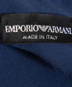 Emporio Armani Navy Blue Textured Sateen Pleated Detail Peplum Top XS For Women -Emporio Armani sale luxury women emporio armani used clothes p384334 004