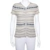 Emporio Armani Beige Lurex Knit Button Front Short Sleeve Top L For Women
