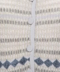 Emporio Armani Beige Lurex Knit Button Front Short Sleeve Top L For Women -Emporio Armani sale luxury women emporio armani used clothes p384337 002