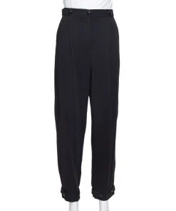Emporio Armani Black Double Pence Button Detail High Waist Trousers M For Women